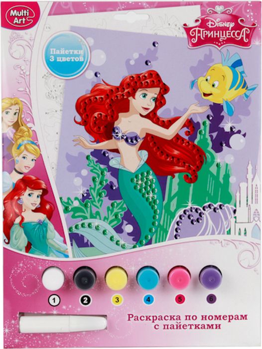 Multi Art Раскраска по номерам Принцессы Disney с пайетками