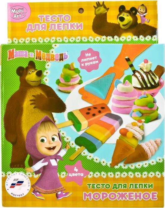 Multi Art Тесто для лепки Маша и Медведь Мороженое 4 цвета B1372157-MM