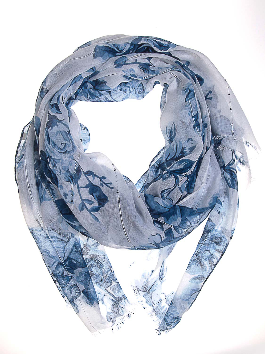 Палантин женский Vittorio Richi, цвет: белый, синий. K05V5518. Размер 180 х 90 см