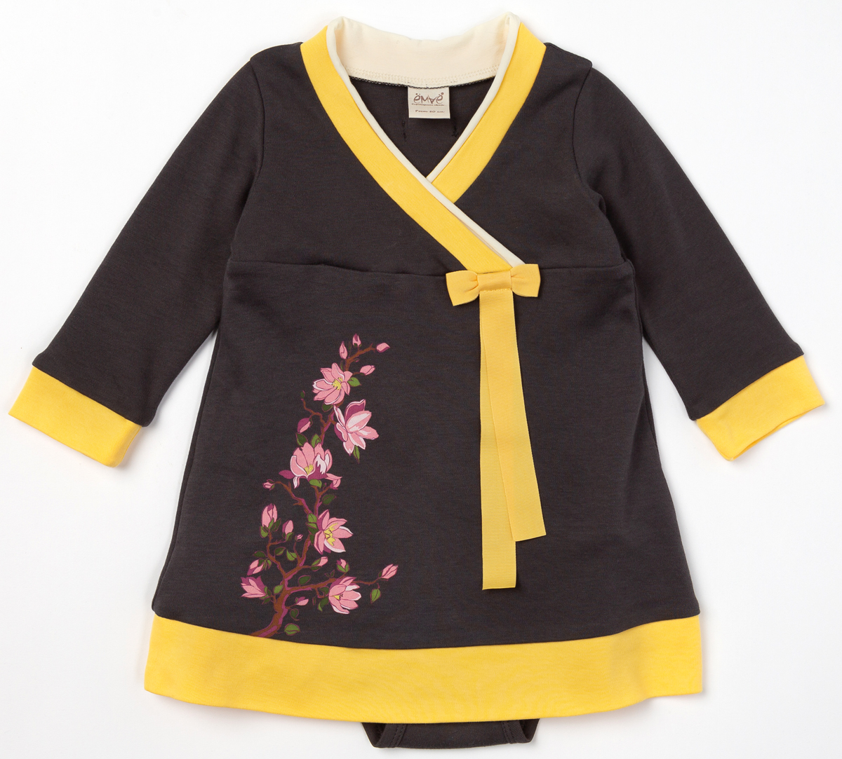 Платье для девочки Ёмаё, цвет: дымчато серый, желтый. 24-290. Размер 68