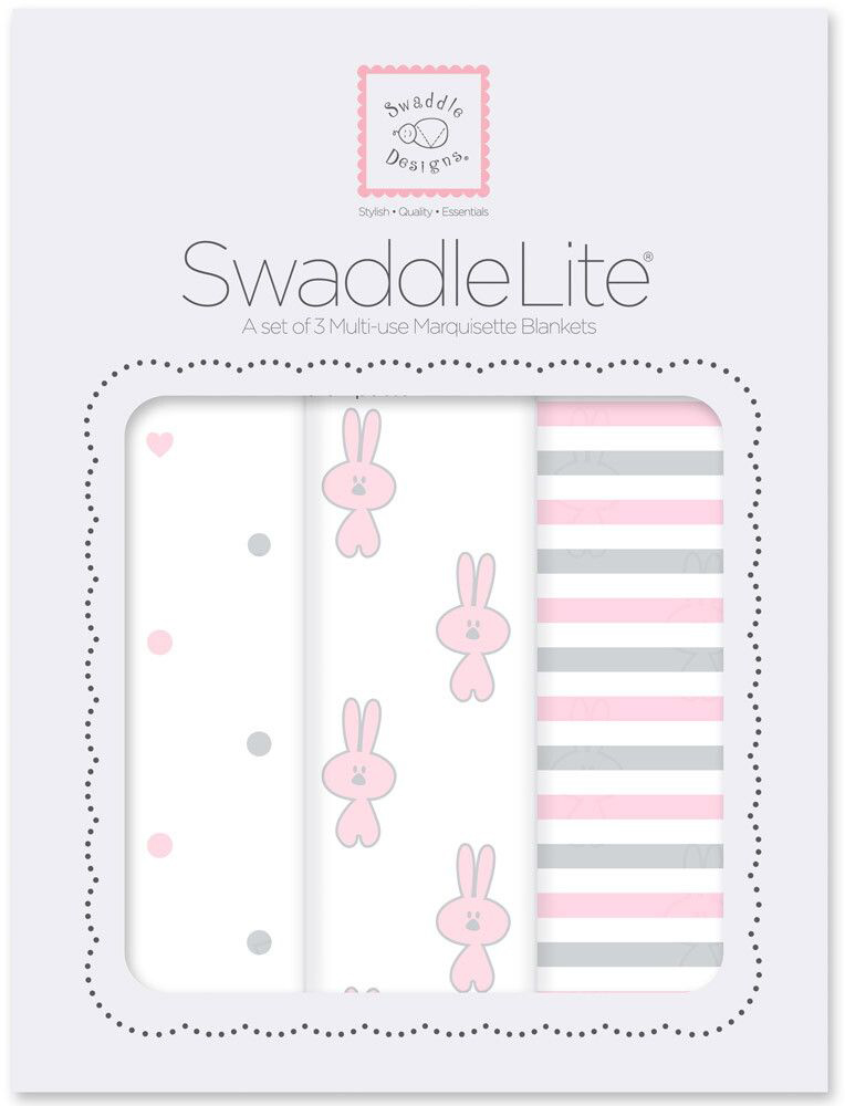 SwaddleDesigns Набор пеленок SwaddleLite Pstl Pink Little Bunnie 3 шт