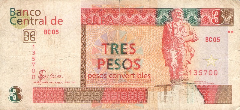 Банкнота номиналом 3 конвертируемых песо. Куба. 2007 год