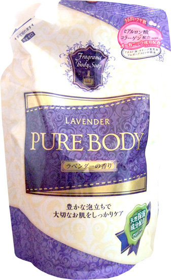 Mitsuei Pure Body Увлажняющий гель для душа с гиалуроновой кислотой, коллагеном и экстрактом алоэ, с ароматом лаванды, 400 мл, мягкая упаковка