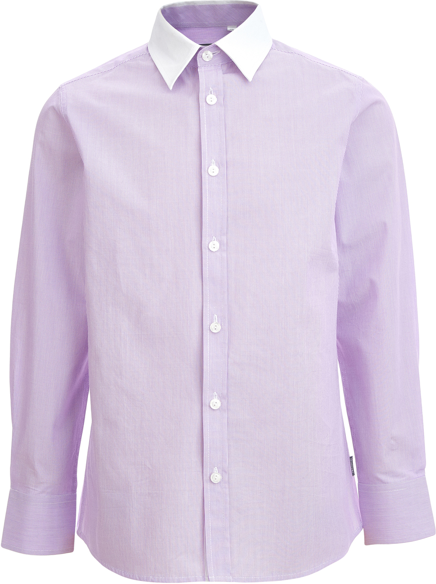 Рубашка для мальчика Gulliver, цвет: белый, сиреневый. 218GSBC2318. Размер 158