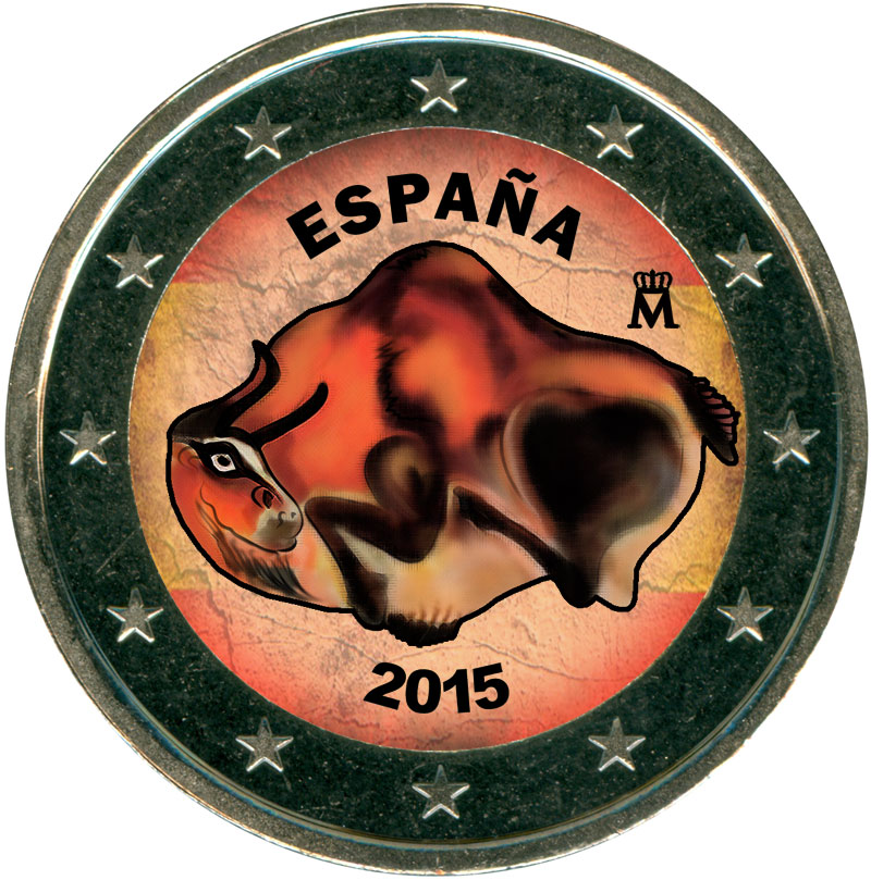 Монета номиналом 2 евро 2015 Испания, Пещера Альтамира (цветная)