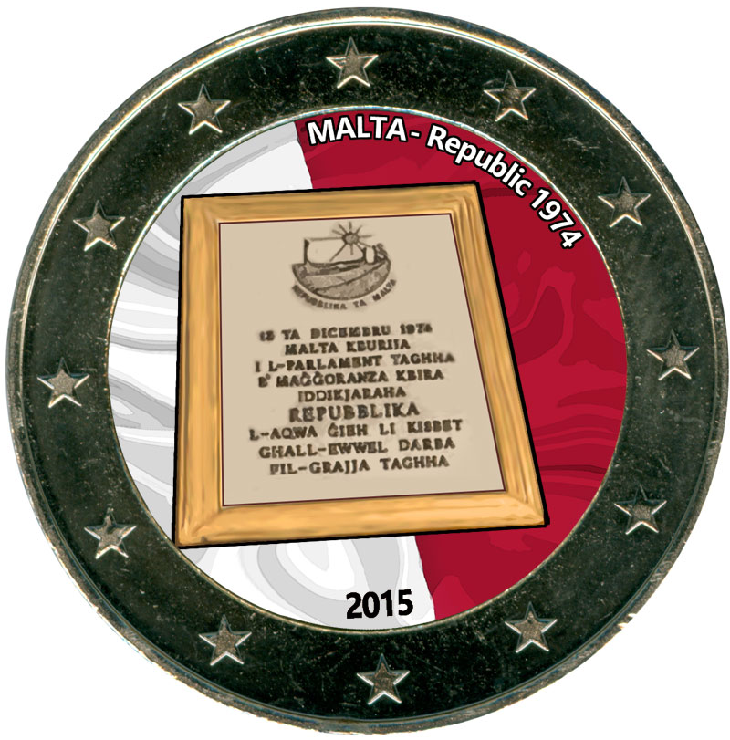 Монета номиналом 2 евро 2015 Мальта, Республика 1974 (цветная)