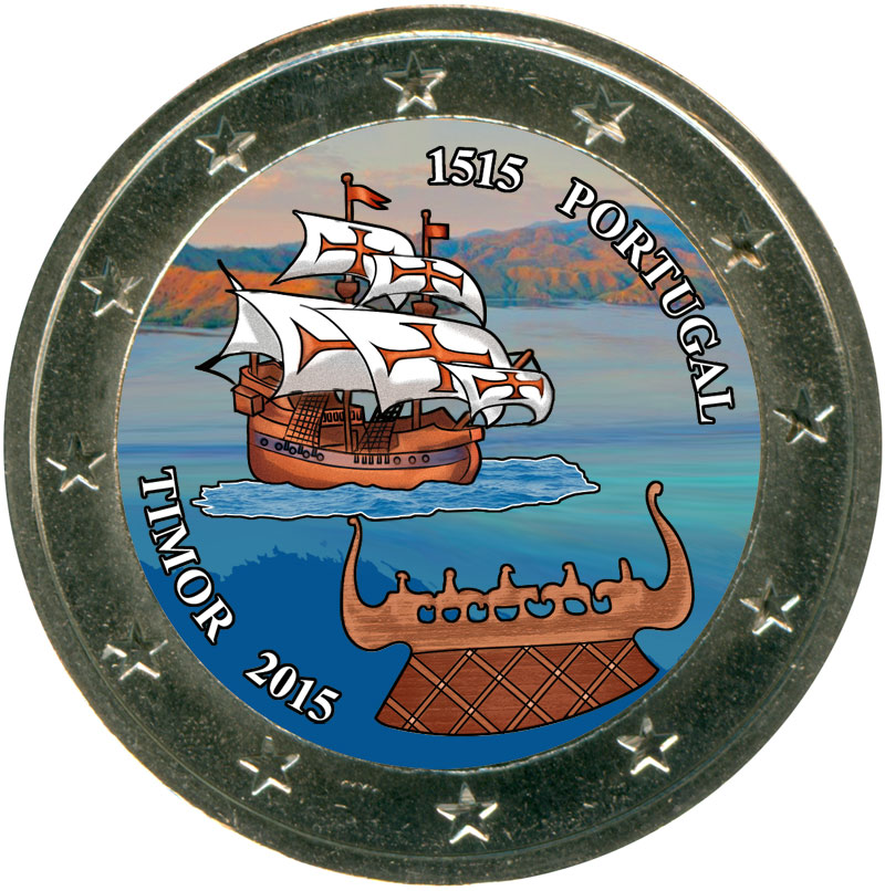 Монета номиналом 2 евро 2015 Португалия, Тимор (цветная)