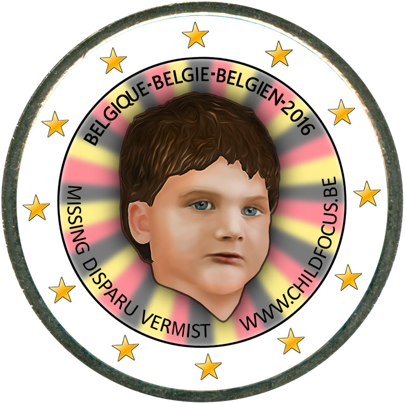 Монета номиналом 2 евро 2016 Бельгия Международный день пропавших детей (цветная)