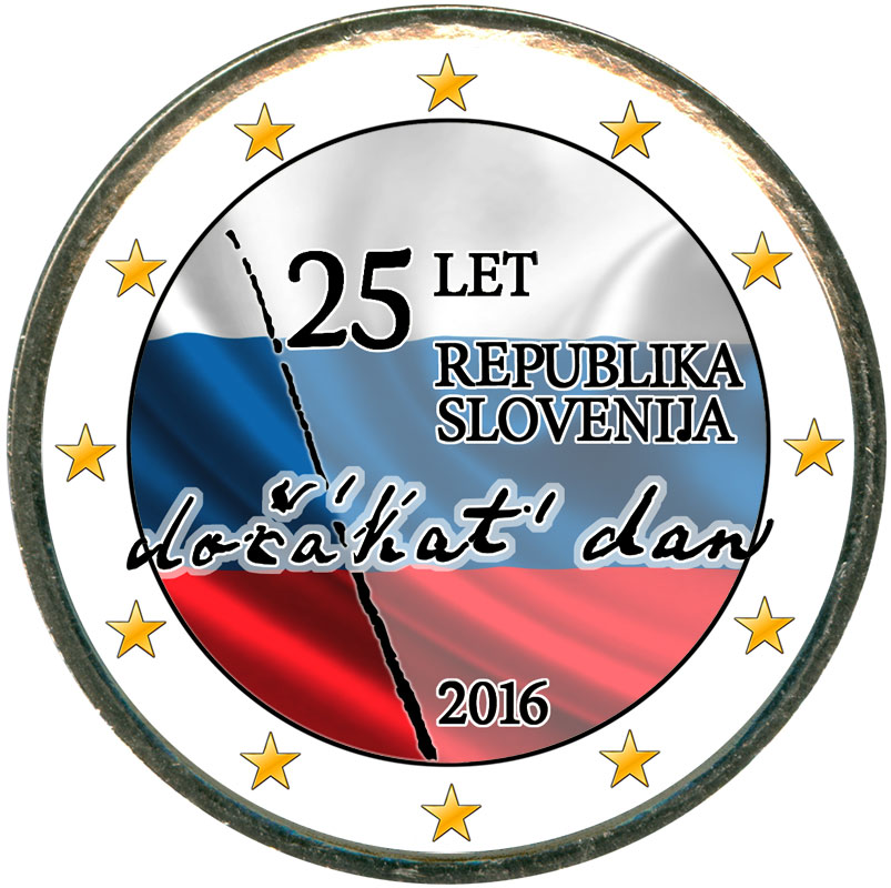 Монета номиналом 2 евро 2016 Словения, 25 лет независимости (цветная)