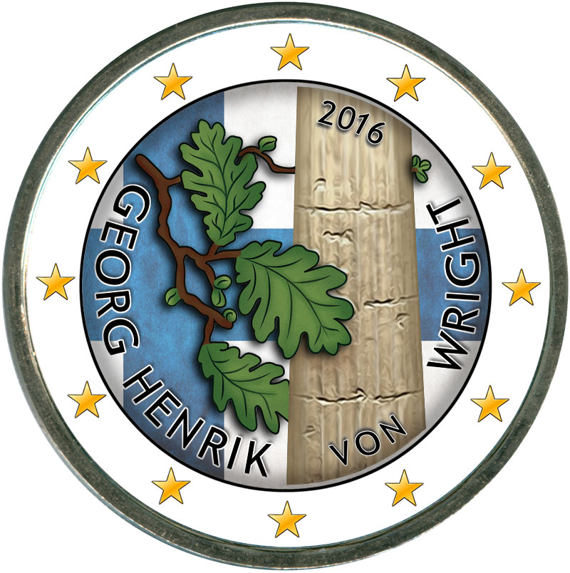 Монета номиналом 2 евро 2016 Финляндия, Георг Хенрик фон Вригт (цветная)