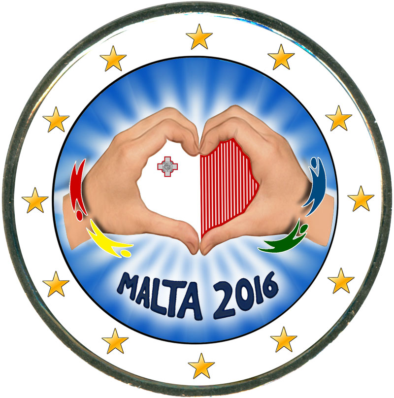 Монета номиналом 2 евро 2016 Мальта, Любовь (цветная)