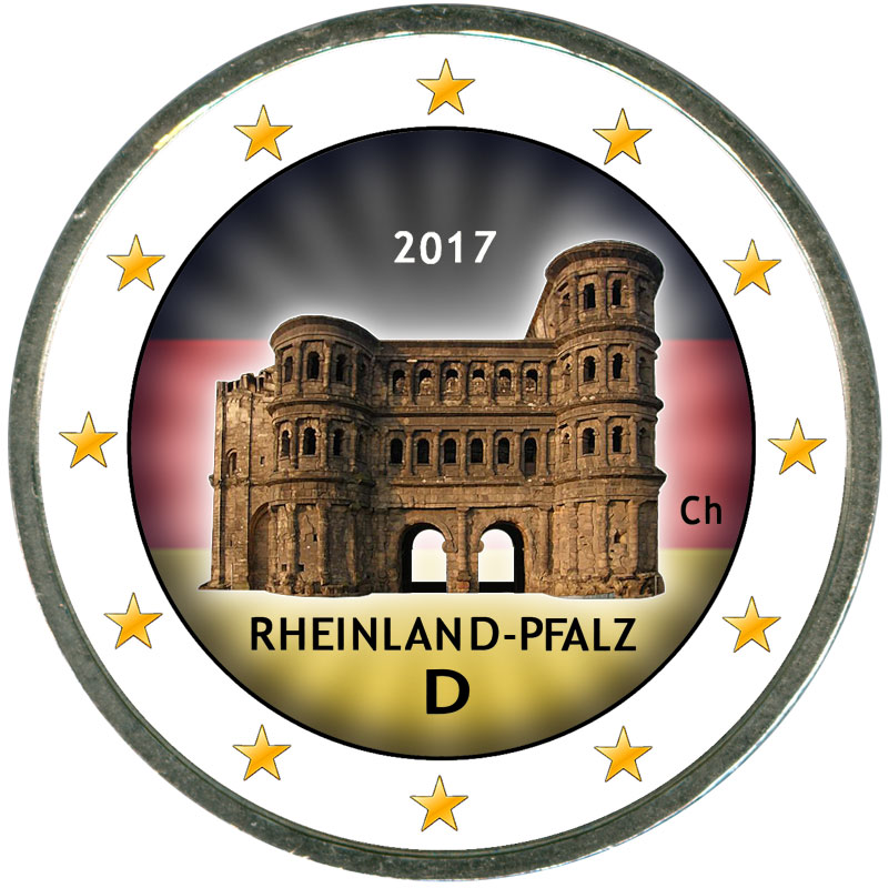 Монета номиналом 2 евро 2017 Германия, Рейнланд-Пфальц, Порта Нигра (цветная)