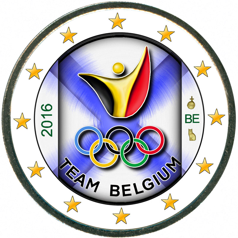 Монета номиналом 2 евро 2016 Бельгия Олимпиада в Рио (цветная)