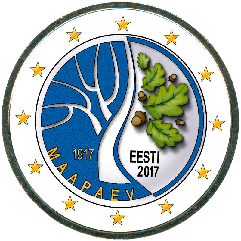 Монета номиналом 2 евро 2017 Эстония, Независимость (цветная)
