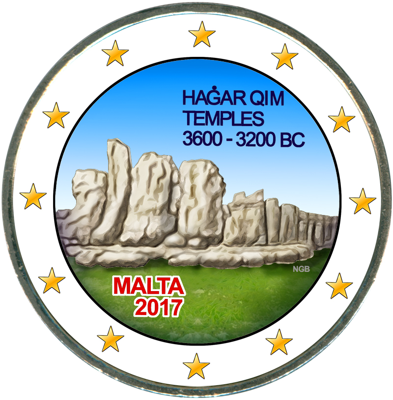 Монета номиналом 2 евро 2017 Мальта, Хаджар-Ким (цветная)