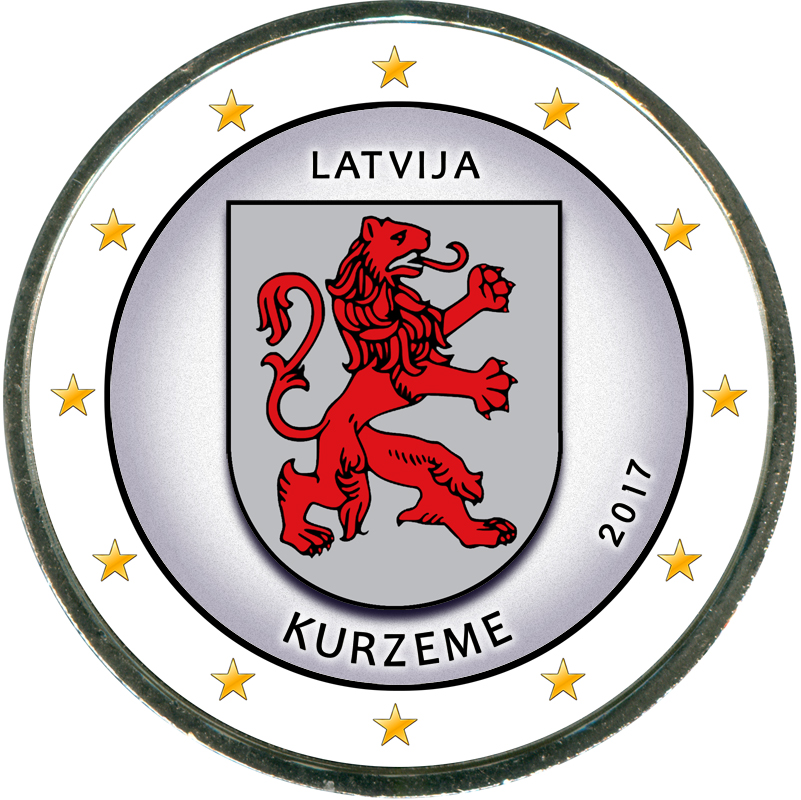 Монета номиналом 2 евро 2017 Латвия, Курземе (цветная)