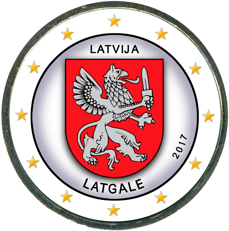 Монета номиналом 2 евро 2017 Латвия, Латгалия (цветная)