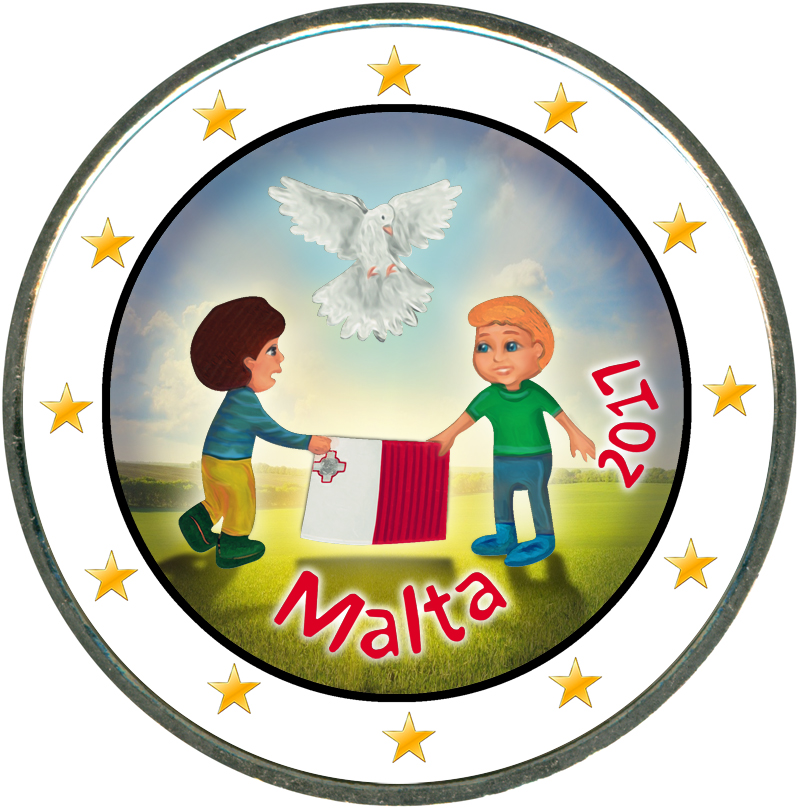 Монета номиналом 2 евро 2017 Мальта, Мир (цветная)