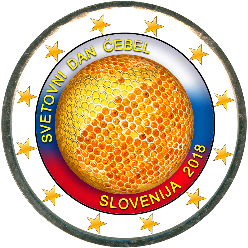 Монета номиналом 2 евро 2018 Словения, Всемирный день пчёл (цветная)