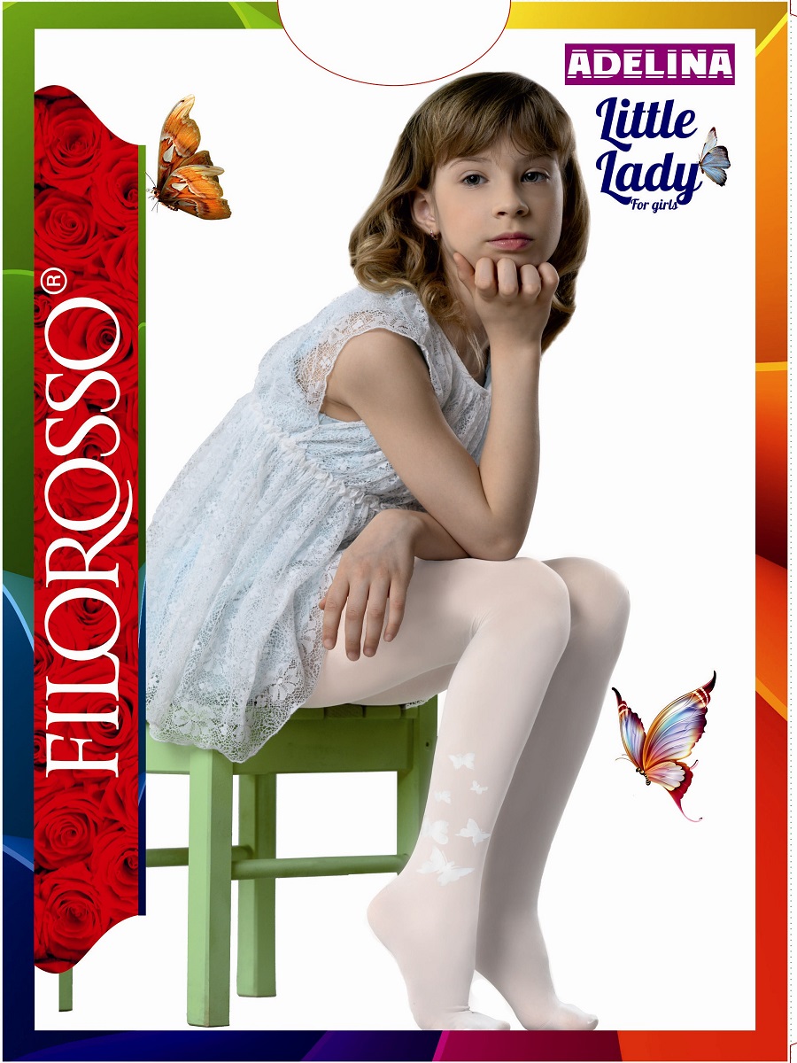 Колготки для девочки Filorosso Бабочки 40, цвет: белый. Размер 98/104