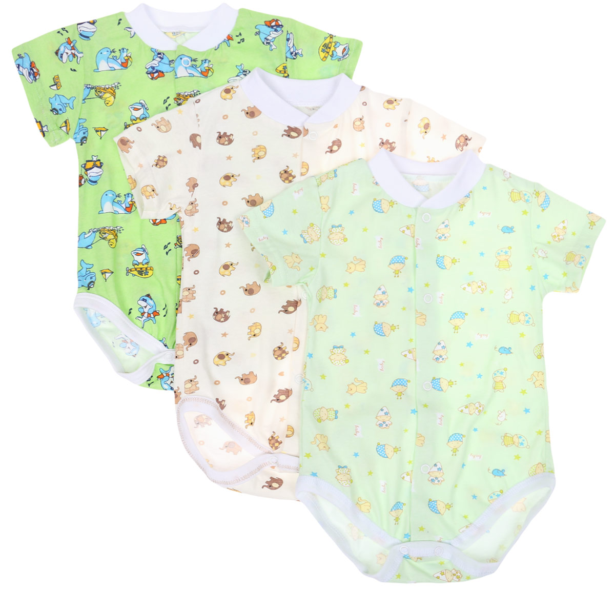 Боди-футболка детское Фреш Стайл, цвет: зеленый, молочный, 3 шт. 10-325м. Размер 74, 9 месяцев