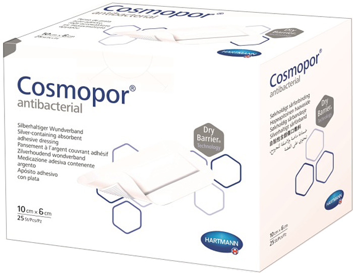 Cosmopor Antibacterial Самоклеящиеся серебросодержащие повязки, 10 х 6 см, 25 шт