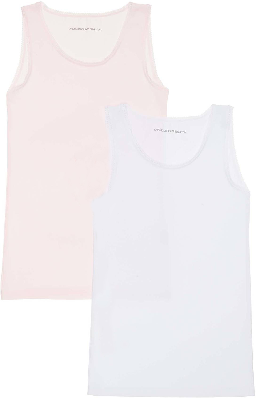 Майка для девочки United Colors of Benetton, цвет: белый, розовый, 2 шт. 3MC10H480_901. Размер 130
