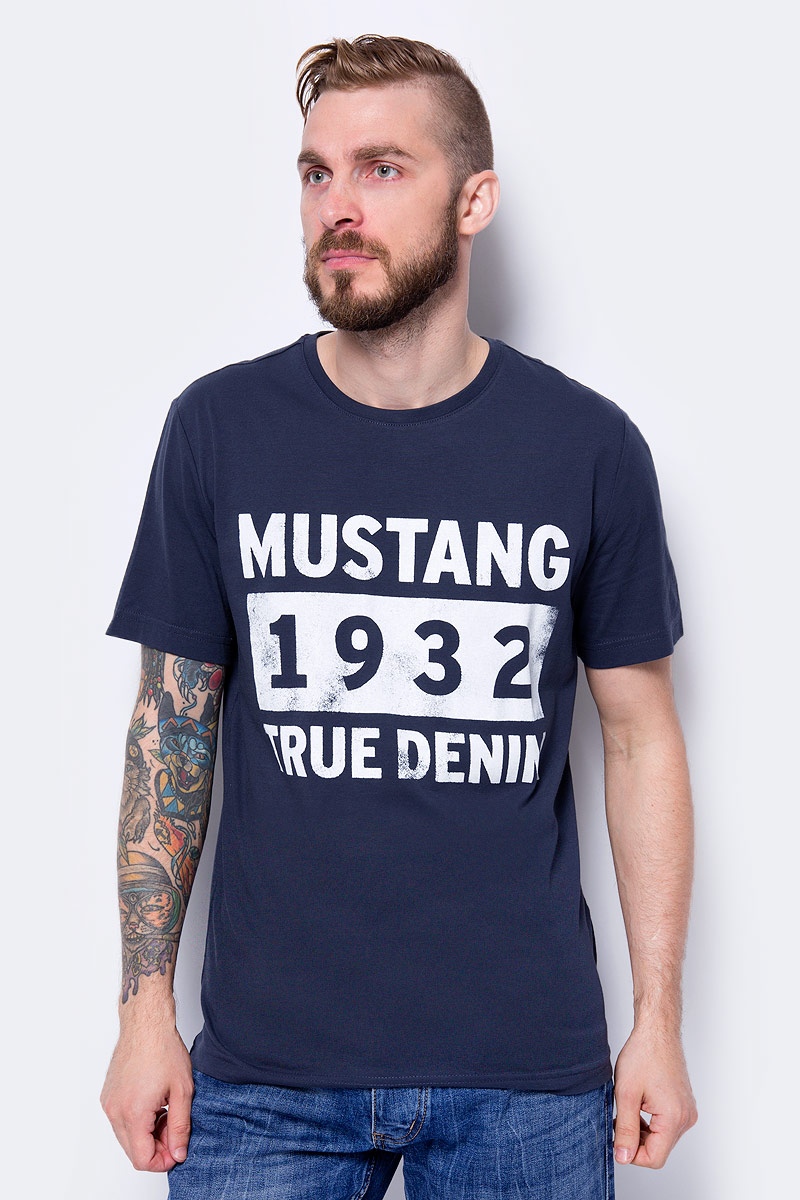 Футболка мужская Mustang Basic Print Tee, цвет: синий. 1005944-4085. Размер M (48)
