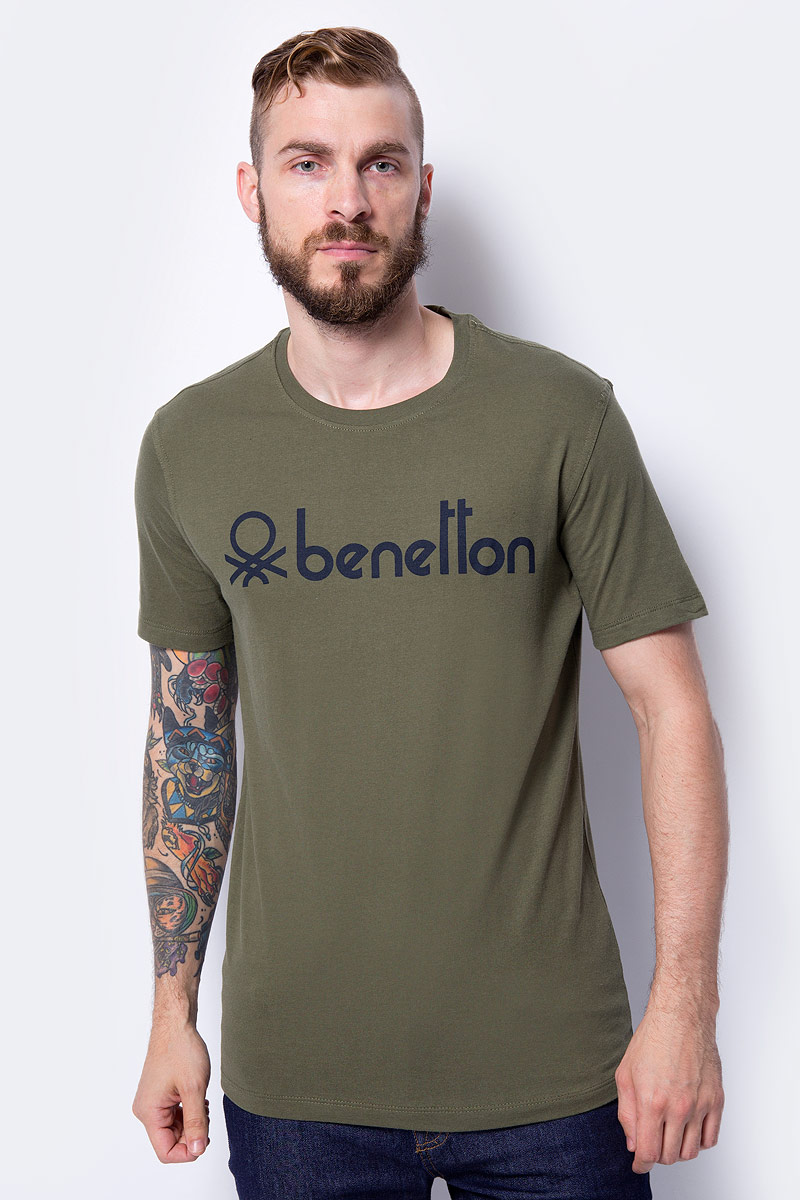 Футболка мужская United Colors of Benetton, цвет: оливковый. 3I1XJ1F08_35A. Размер L (50/52)
