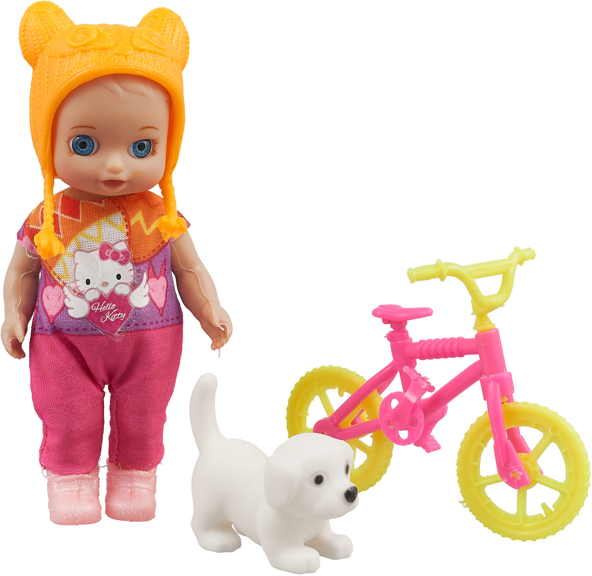 Карапуз Кукла Hello Kitty с велосипедом и аксессуарами Оранжевая шапочка