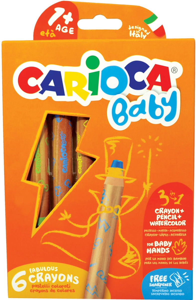 Carioca Набор экстра-крупных восковых карандашей Baby 6 цветов + точилка