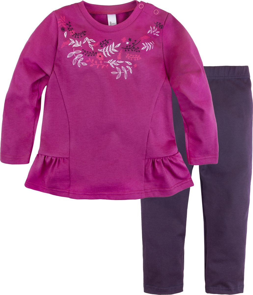 Комплект одежды для новорожденных Bossa Nova Клюква: туника и лосины, цвет: фуксия, черный. 084Б-161ф. Размер 74