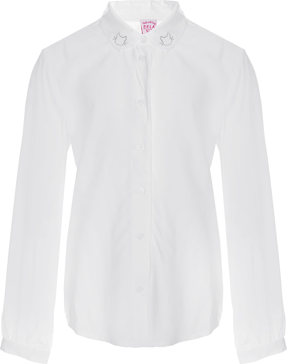 Блузка для девочки Sela, цвет: белый. B-612/1010-8310. Размер 158