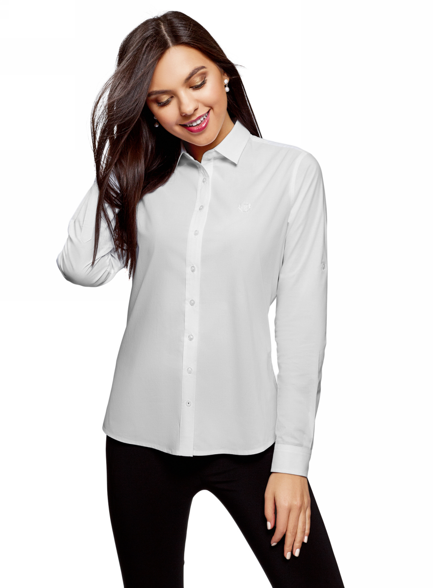 Рубашка женская oodji, цвет: белый. 13K11008-1/43609/1000N. Размер 34-170 (40)