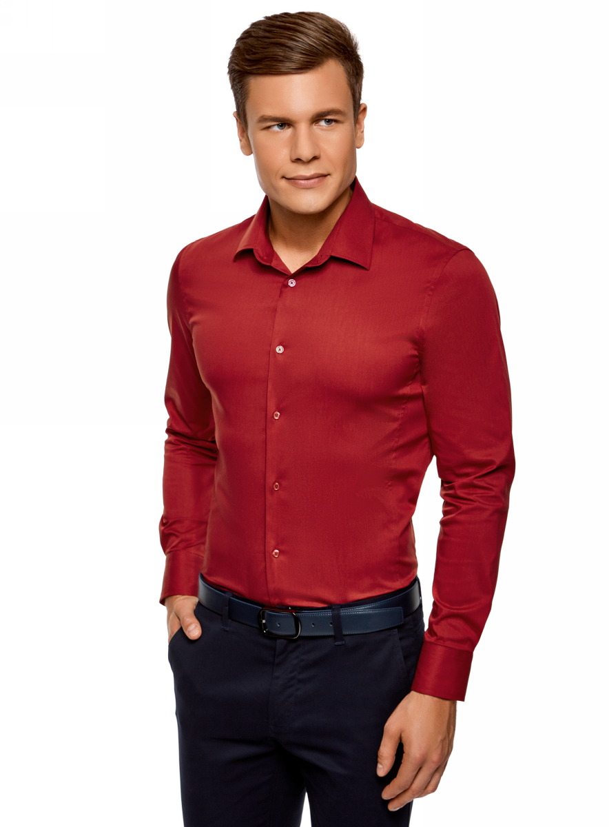 Рубашка мужская oodji Basic, цвет: ягодный. 3B140000M/34146N/4C00N. Размер 37-182 (42)