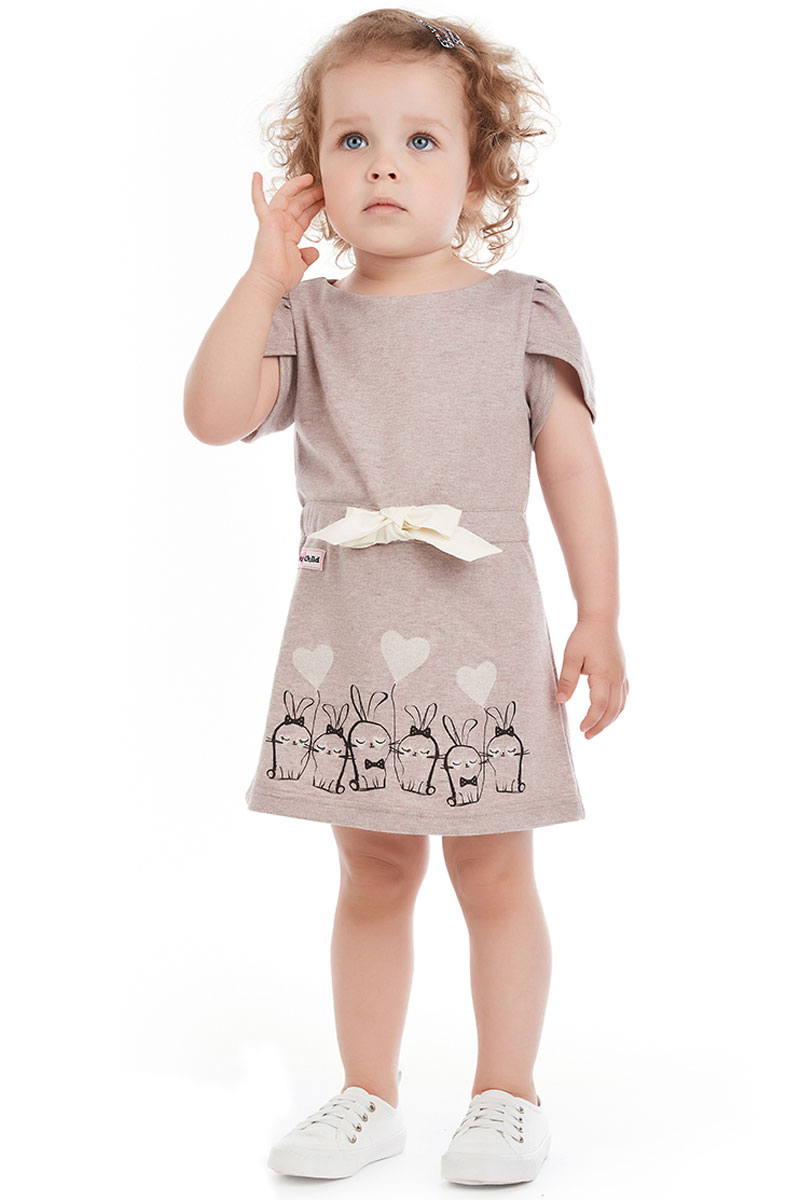 Платье для девочки Lucky Child, цвет: бежевый. 56-62. Размер 104/110