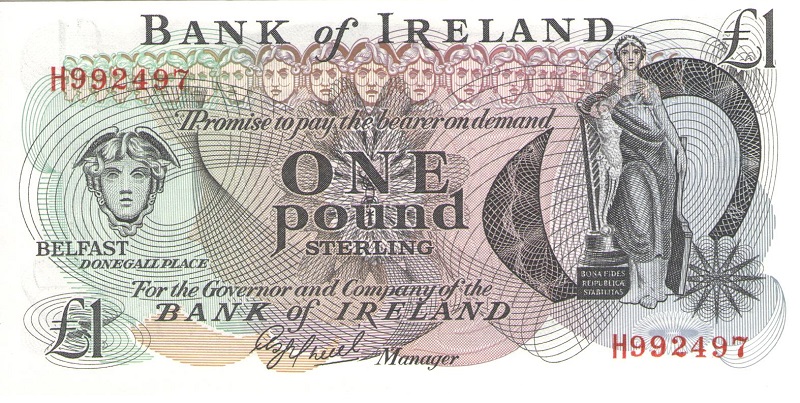 Банкнота номиналом 1 фунт. Ирландия. 1980 год