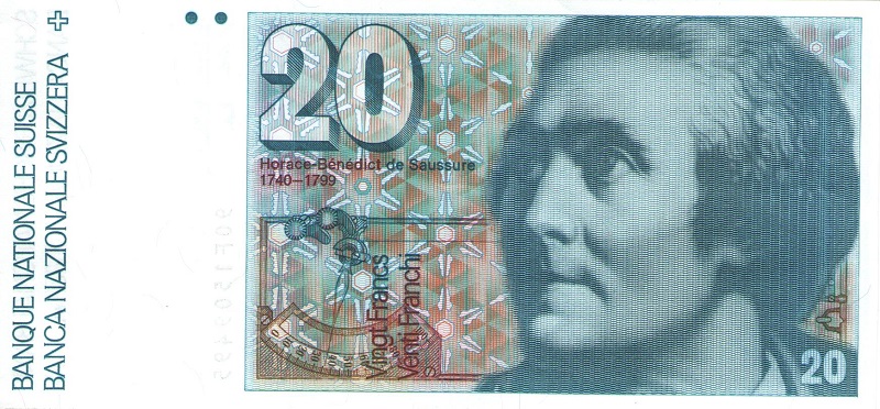 Банкнота номиналом 20 франков. Швейцария. 1990 год