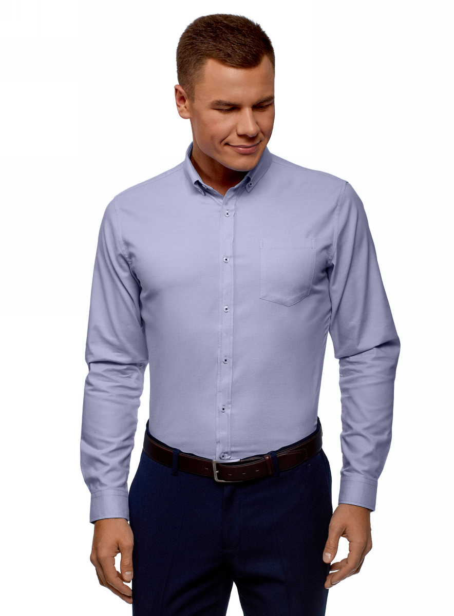 Рубашка мужская oodji Basic, цвет: голубой. 3B110007M/34714N/7002O. Размер 44 (56-182)