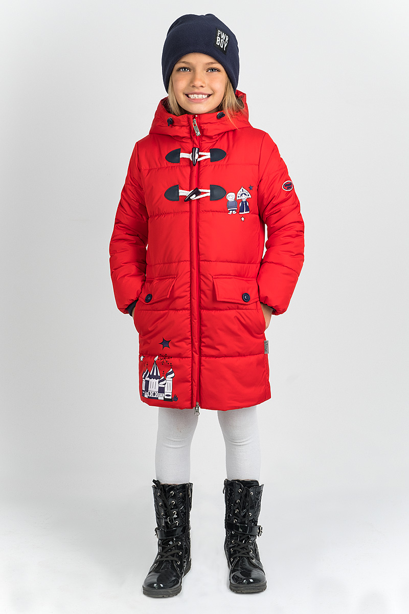 Пальто для девочки Boom!, цвет: красный. 80360_BOG. Размер 134