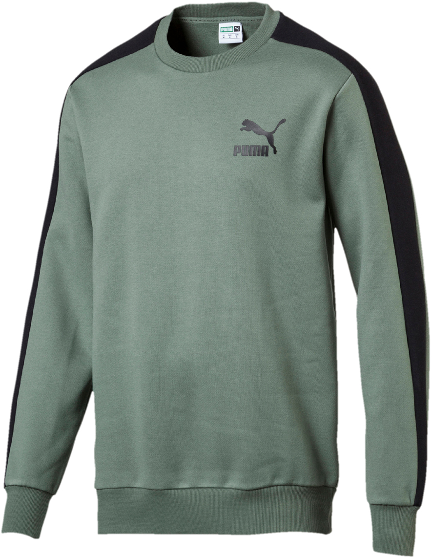 Свитшот мужской Puma Classics T7 Logo Crew FL, цвет: зеленый, черный. 57633123. Размер L (48/50)