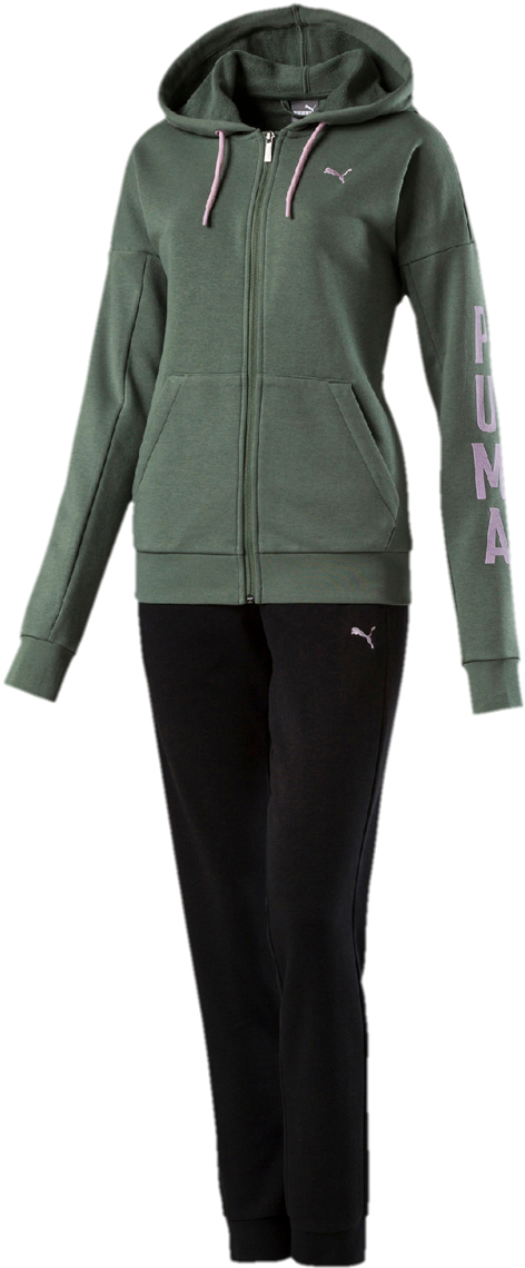Спортивный костюм женский Puma STYLE Suit, cl, цвет: зеленый, черный. 85245723. Размер M (44/46)