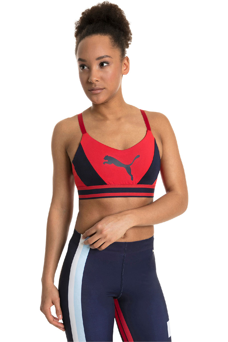 Топ-бра женский Puma Logo Bra M, цвет: красный, синий. 51699502. Размер XS (40/42)