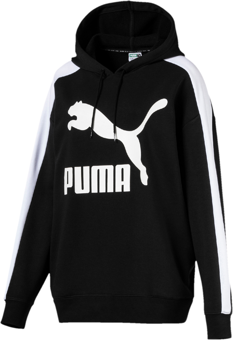 Худи женское Puma Classics Logo T7 Hoody, цвет: черный, белый. 57624901. Размер XL (48/50)