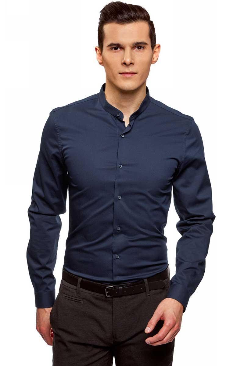 Рубашка мужская oodji Lab, цвет: темно-синий. 3L140109M/34146N/7900N. Размер 38-182 (44-182)