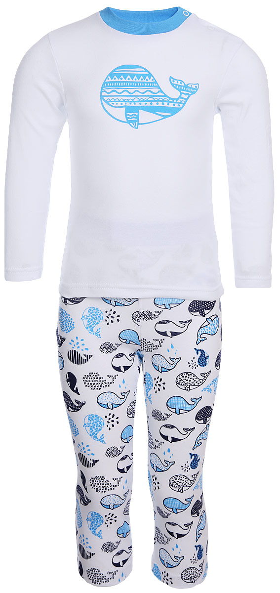 Пижама для мальчика КотМарКот Киты, цвет: белый. 10256. Размер 110