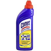 Гель чистящий Comet, лимон, 500 мл68/5/3 Гель чистящий Comet, лимон, 500 мл68/5/3Чистящий гель Comet предназначен для глубокого очищения поверхностей. Эффективно удаляет повседневные загрязнения и обычный жир во всем доме, а также дезинфицирует поверхности благодаря формуле с хлоринолом. Характеристики: Объем: 500 мл.