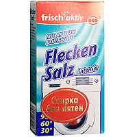 Соль для выведения пятен Frisch-aktiv, 500 гS03301004 Соль для выведения пятен Frisch-aktiv, 500 гS03301004Новый двухкомпонентный продукт Frisch-aktiv - усилитель моющей силы на основе активного кислорода со специальными растворителями жира и грязи с цветных и белых тканей. Средство быстро и эффективно удаляет даже застаревшие пятна от травы, шпината, красного вина, чая, кофе, какао и других загрязнителей. Соль для выведения пятен Frisch Aktiv Intensiv не повреждает волокна и цвет тканей.Пятновыводитель экономичен в применении. Безопасен для окружающей среды. Характеристики: Вес: 500 г. Размер упаковки: 9 см х 4 см х 17 см. Производитель: Германия. Артикул: 06009/06010. Товар сертифицирован.