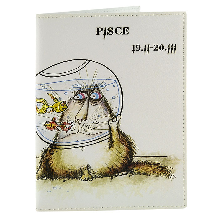 Обложка для паспорта Perfecto Pisces. PS-ZDCT-12581.091.03 Burgundy Обложка для паспорта Perfecto Pisces. PS-ZDCT-12581.091.03 BurgundyОбложка для паспорта Рыбы, выполненная из натуральной кожи, оформлена оригинальным изображением забавного кота символизирующего знак зодиака - рыбы. Такая обложка не только поможет сохранить внешний вид ваших документов и защитит их от повреждений, но и станет стильным аксессуаром, идеально подходящим вашему образу. Обложка для паспорта стильного дизайна может быть достойным и оригинальным подарком. Характеристики: Материал: натуральная кожа, пластик.Размер (в сложенном виде): 9,5 см x 13,5 см.Производитель: Россия.Артикул:PS-ZDCT-12.