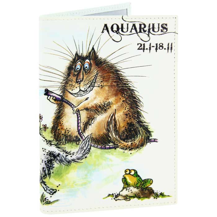 Обложка для паспорта Perfecto Aquarius. PS-ZDCT-11O.21.-1.black Обложка для паспорта Perfecto Aquarius. PS-ZDCT-11O.21.-1.blackОбложка для паспорта Водолей, выполненная из натуральной кожи, оформлена оригинальным изображением забавного кота, символизирующего знак зодиака - Водолей. Такая обложка не только поможет сохранить внешний вид ваших документов и защитит их от повреждений, но и станет стильным аксессуаром, идеально подходящим вашему образу. Обложка для паспорта стильного дизайна может быть достойным и оригинальным подарком. Характеристики: Материал: натуральная кожа, пластик.Размер (в сложенном виде): 9,5 см x 13,5 см.Производитель: Россия.Артикул: PS-ZDCT-11.